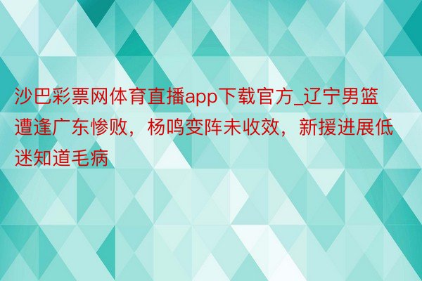 沙巴彩票网体育直播app下载官方_辽宁男篮遭逢广东惨败，杨鸣变阵未收效，新援进展低迷知道毛病