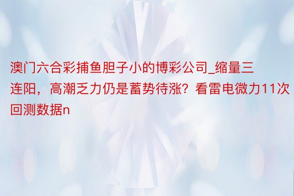 澳门六合彩捕鱼胆子小的博彩公司_缩量三连阳，高潮乏力仍是蓄势待涨？看雷电微力11次回测数据n