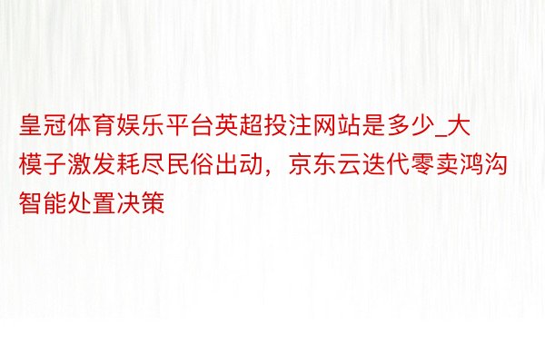 皇冠体育娱乐平台英超投注网站是多少_大模子激发耗尽民俗出动，京东云迭代零卖鸿沟智能处置决策