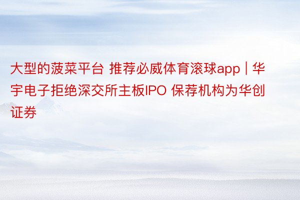 大型的菠菜平台 推荐必威体育滚球app | 华宇电子拒绝深交所主板IPO 保荐机构为华创证券