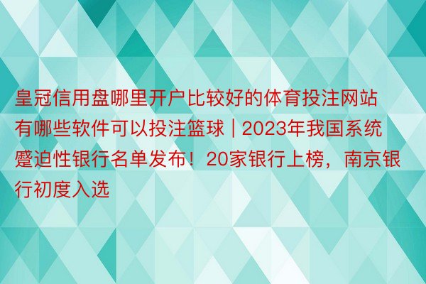 皇冠信用盘哪里开户比较好的体育投注网站有哪些软件可以投注篮球 | 2023年我国系统蹙迫性银行名单发布！20家银行上榜，南京银行初度入选